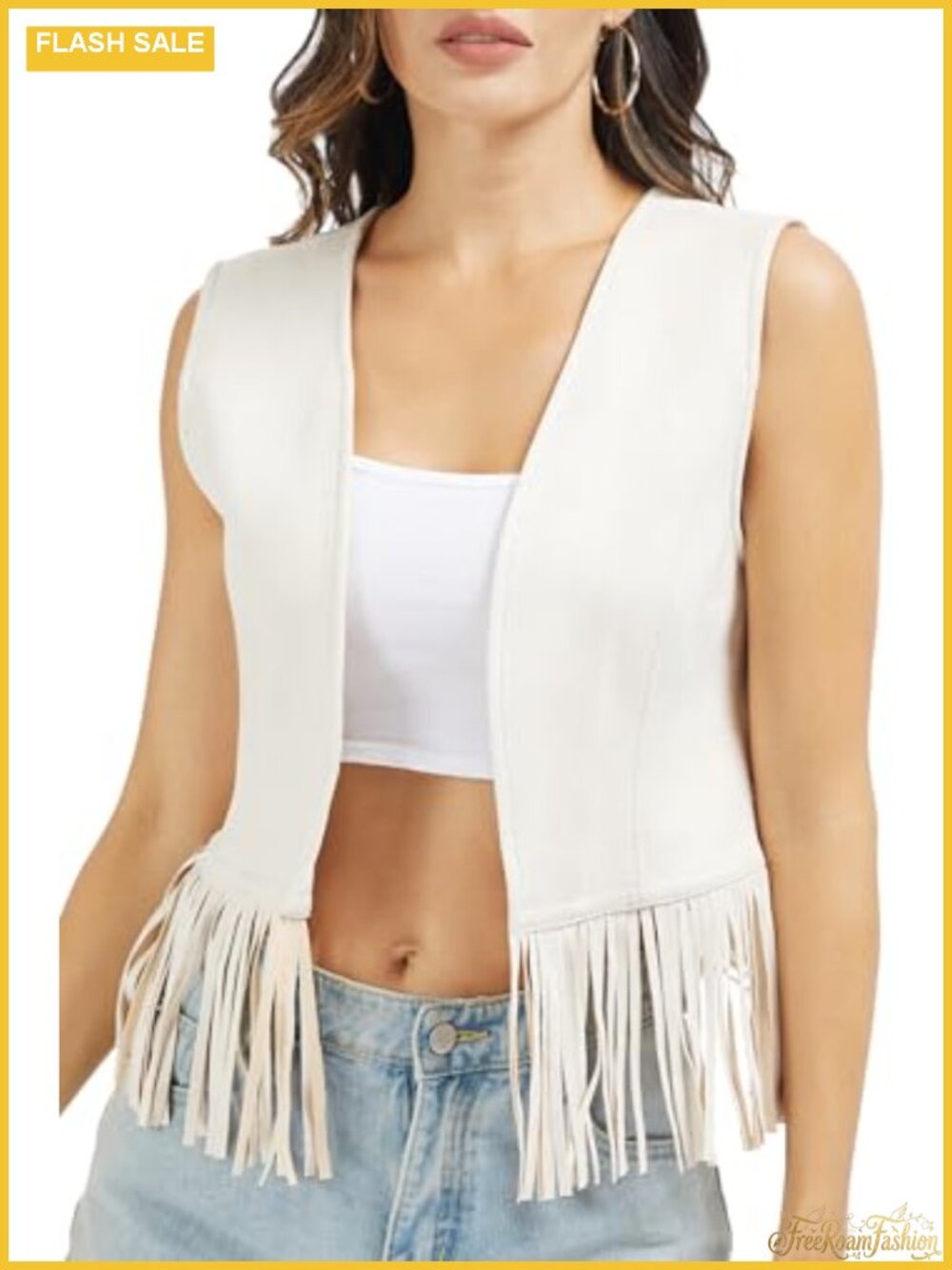 Faux Suede Fringe Vest Sleeveless Cowgirl Bohemian